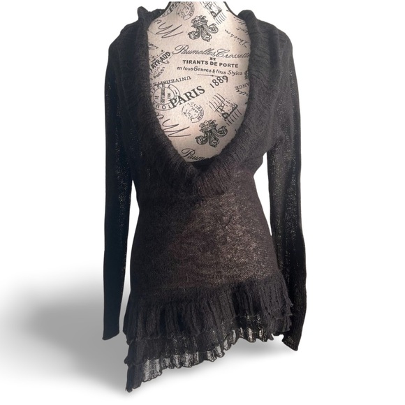 Sandwich Sweaters - Sandwich Black Mohair Blend Cowl Neck Ruffle Hem Sweater Goth Y2K Grunge